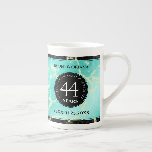 44エレガントターコイズ結婚記念日 ボーンチャイナマグカップ (右)