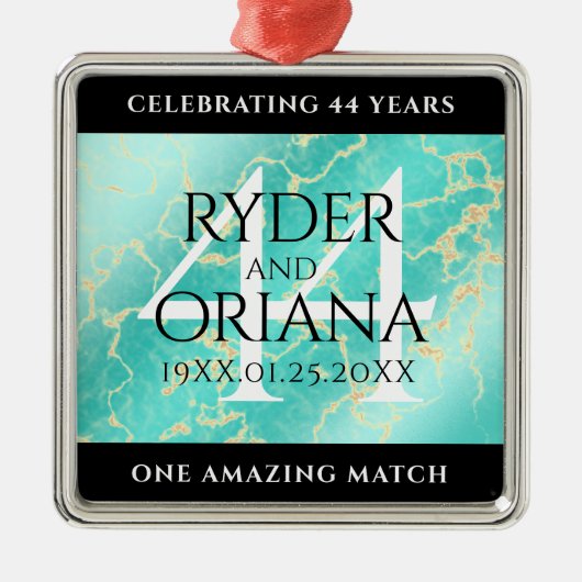 44エレガントターコイズ結婚記念日 メタルオーナメント (正面)