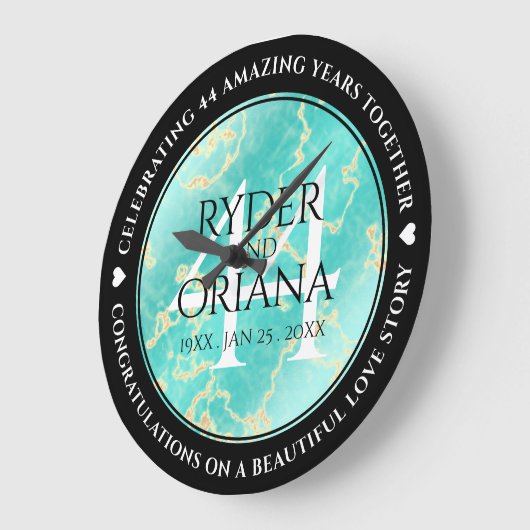 44エレガントターコイズ結婚記念日 ラージ壁時計 (傾斜)