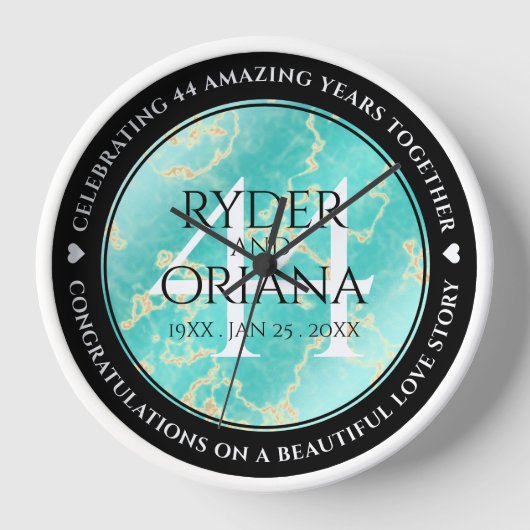 44エレガントターコイズ結婚記念日 壁時計 (正面)