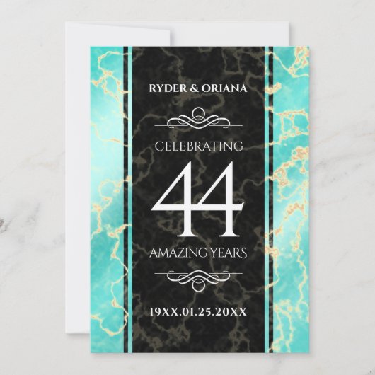 44エレガントターコイズ結婚記念日 招待状 (正面)