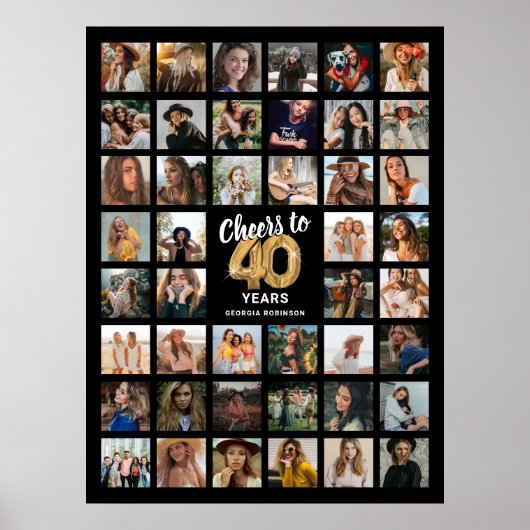 44枚のフォトコラージュ 40歳の誕生日 ポスター (正面)