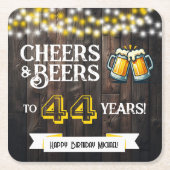 44歳の誕生日おめでとう レトロな乾杯とビール スクエアペーパーコースター (正面)
