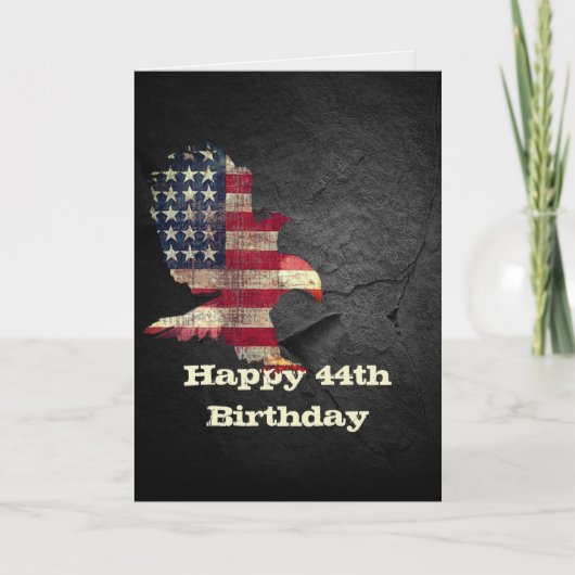 44歳の誕生日のアメリカ国旗とハクトウワタカ カード (正面)