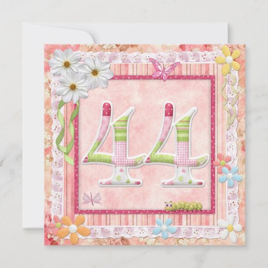 44歳の誕生日パーティーのスクラップブッキングスタイル 招待状 (正面)