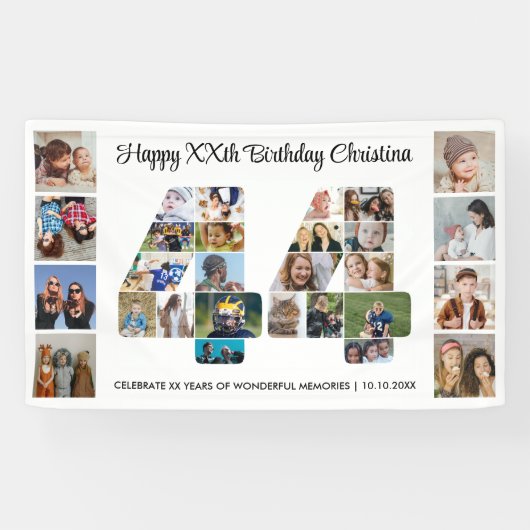 44歳の誕生日パーティーナンバー44フォトコラージュ 横断幕 (横)