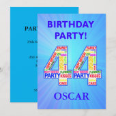 44歳の誕生日パーティー招待状 名前を追加 招待状 (正面/裏面)