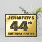 44歳の誕生日パーティー - 太字のフェイク木目調のテキスト 箔招待状 (立ち正面)