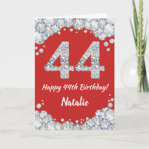 44番目の誕生日レッド&シルバーグリッターカード カード