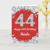 44番目の誕生日レッド&シルバーグリッターカード カード (黄色い花)