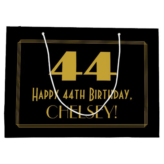 44番目の誕生日:インスパイアアールデコの「44」の外観と名前 ラージペーパーバッグ (裏面)