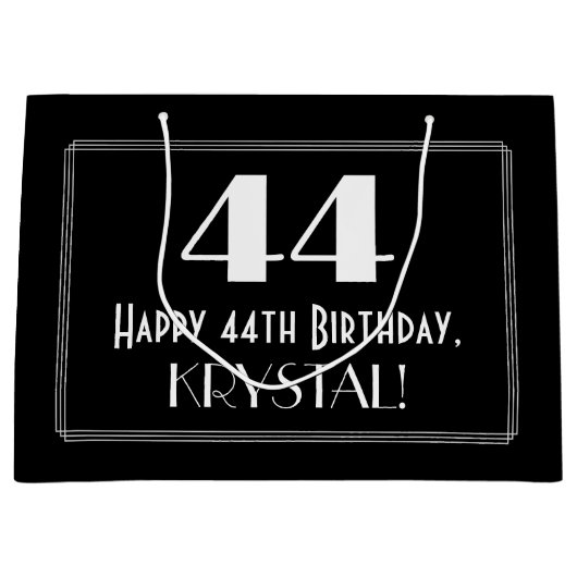 44番目の誕生日:インスパイアアールデコスタイル「44」、名前 ラージペーパーバッグ (正面)