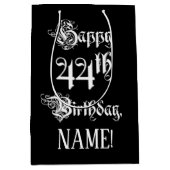 44番目の誕生日: ファンシー、スクリプエレガントト+名前をカスタムする ミディアムペーパーバッグ (正面)