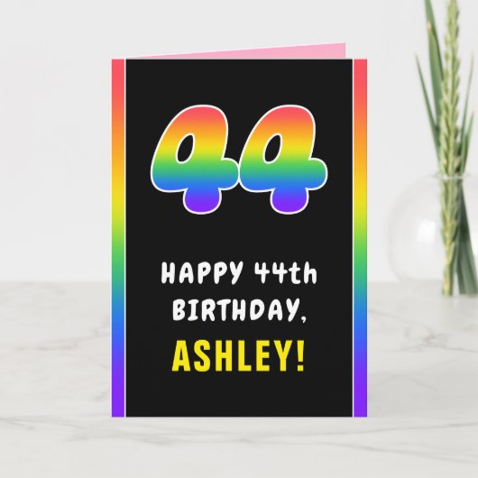 44誕生日カラフル：レインボー# 44、名前をカスタムする カード (正面)