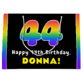 44誕生日カラフル:レインボー# 44、名前をカスタムする ラージペーパーバッグ (正面)