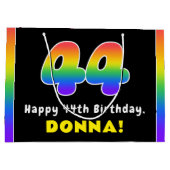 44誕生日カラフル:レインボー# 44、名前をカスタムする ラージペーパーバッグ (裏面)