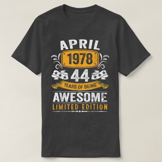 44誕生日ギフト男性ヴィンテージ1978年4月44年 Tシャツ (デザイン正面)