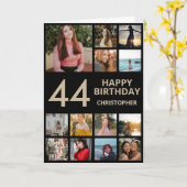44誕生日フォトコラージュ13写真ブラック&金ゴールド カード (黄色い花)