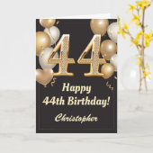 44誕生日ブラックおよび金ゴールドバルーン紙吹雪 カード (黄色い花)