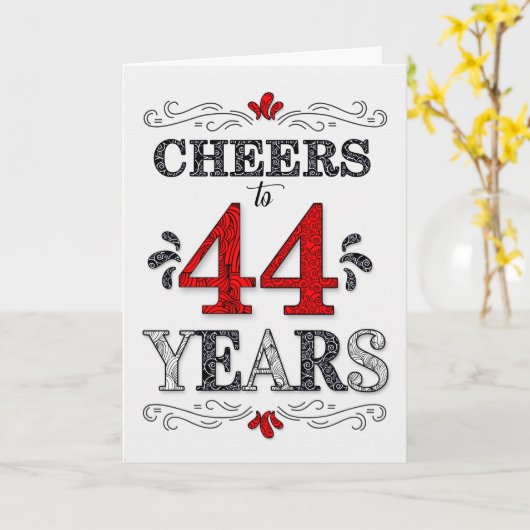 44誕生日応援の赤い白の黒のパターン カード (黄色い花)