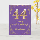 44誕生日紫と金ゴールドグリッターフレーム カード (黄色い花)