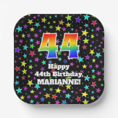 44誕生日:おもしろいスター柄と虹"44" ペーパープレート (正面)