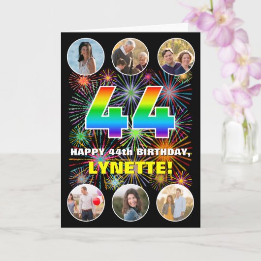 44誕生日:おもしろいレインボー#,名前をカスタムする&写真 カード (蘭)