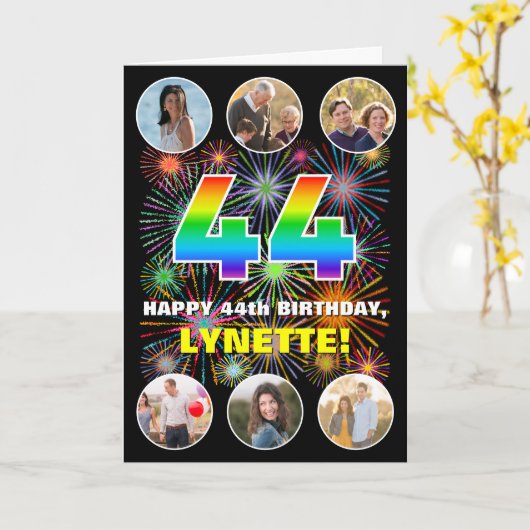 44誕生日:おもしろいレインボー#,名前をカスタムする&写真 カード (黄色い花)