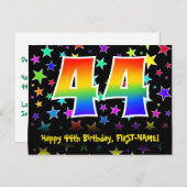 44誕生日:おもしろい星パターン、虹44、名前 ポストカード (正面/裏面)