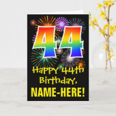 44誕生日:おもしろい花火パターン+虹44 カード (黄色い花)