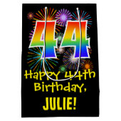 44誕生日:おもしろい花火パターン+虹44 ミディアムペーパーバッグ (裏面)