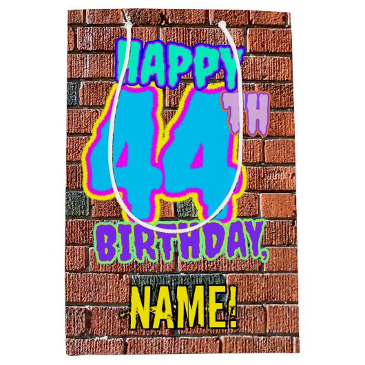 44誕生日:おもしろい、アーバングラフィティインスパイアルック ミディアムペーパーバッグ (正面)