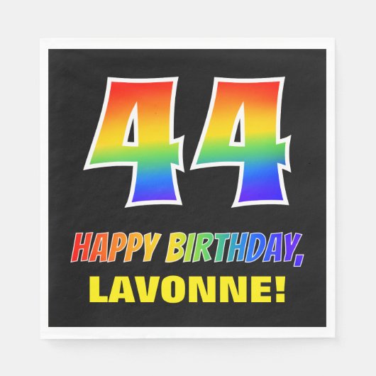 44誕生日:はっきりした,おもしろい,シンプル虹, 44 スタンダードランチョンナプキン (正面)