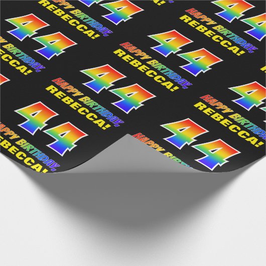 44誕生日:はっきりした,おもしろい,シンプル虹, 44 ラッピングペーパー (角)