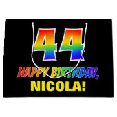 44誕生日:はっきりした,おもしろい,シンプル虹, 44 ラージペーパーバッグ (正面)