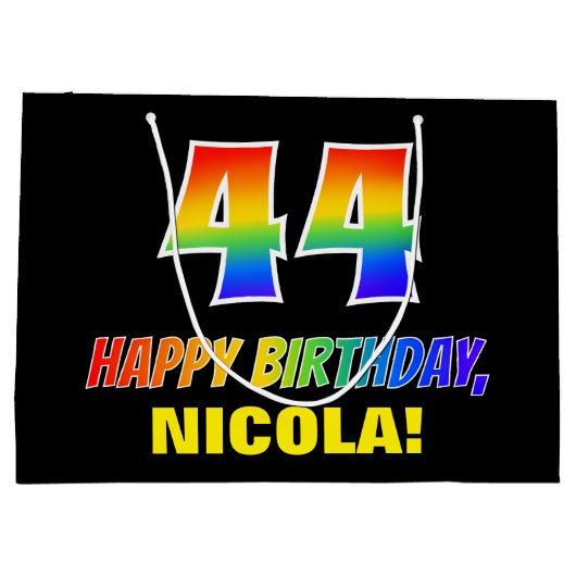 44誕生日:はっきりした,おもしろい,シンプル虹, 44 ラージペーパーバッグ (裏面)
