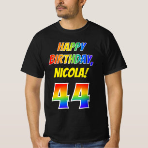 44誕生日— はっきりした、おもしろい、レインボー44、名前をカスタムする Tシャツ