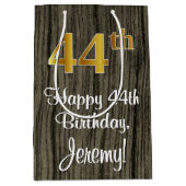 44誕生日:エレガントフェイク金ゴールドルック#,フェイク Wood ミディアムペーパーバッグ (正面)