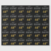 44誕生日: エレガント、黒、フェイク金ゴールド ラッピングペーパー (フラット)