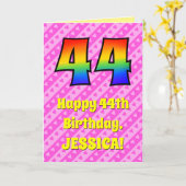 44誕生日:ピンクストライプのハート、レインボー# 44 カード (黄色い花)