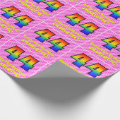 44誕生日:ピンクストライプのハート、レインボー# 44 ラッピングペーパー (角)