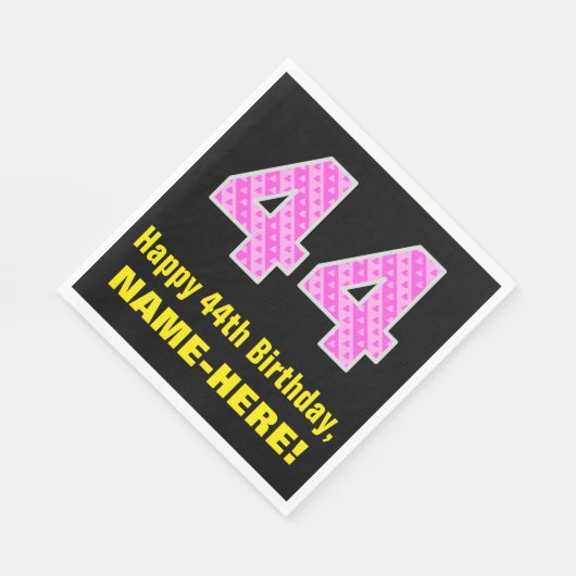 44誕生日：ピンクストライプ色のハートと"44" +名前 スタンダードランチョンナプキン (角)