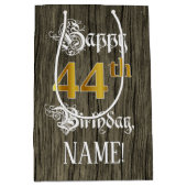 44誕生日:フェイク金ゴールドルック&ウッドフェイクパターン ミディアムペーパーバッグ (正面)