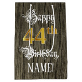 44誕生日:フェイク金ゴールドルック&ウッドフェイクパターン ミディアムペーパーバッグ (裏面)