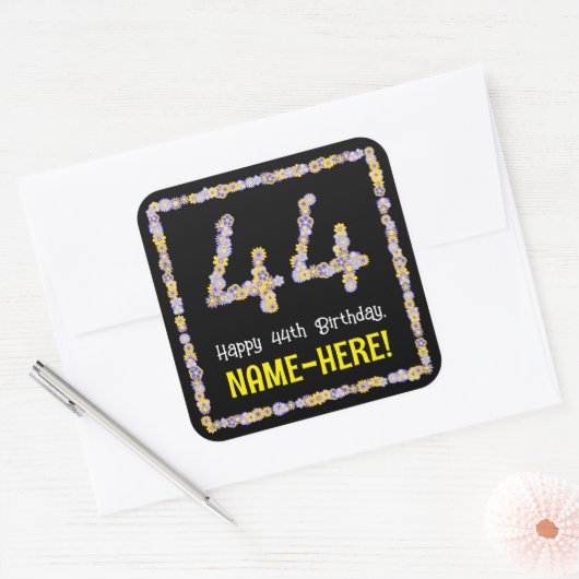 44誕生日:フローラ花数名前をカスタムする スクエアシール (封筒)