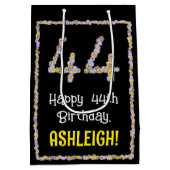 44誕生日:フローラ花数名前をカスタムする ミディアムペーパーバッグ (裏面)