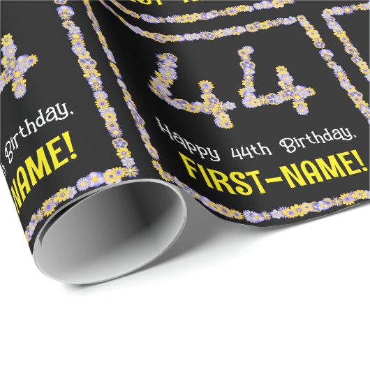 44誕生日:フローラ花数名前をカスタムする ラッピングペーパー (ロールコーナー)