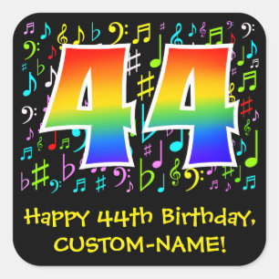 44誕生日:ミュージカラフルックシンボル,レインボー44 スクエアシール
