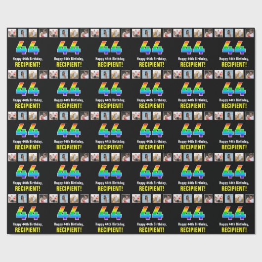 44誕生日：レインボー「44」、写真カスタムと名前 ラッピングペーパー (シーム)