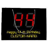 44誕生日:レッドデジタルクロックスタイル"44" +名前 ラージペーパーバッグ (裏面)